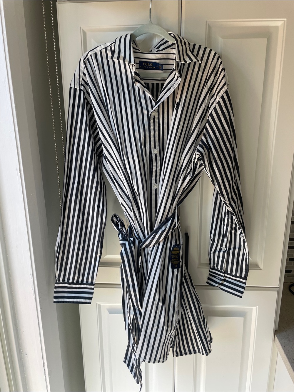 Ralph Lauren Polo black & White Striped Button-Up Shirt w/ pockets 100% cotton